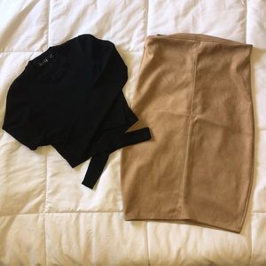 Tan suede pencil skirt